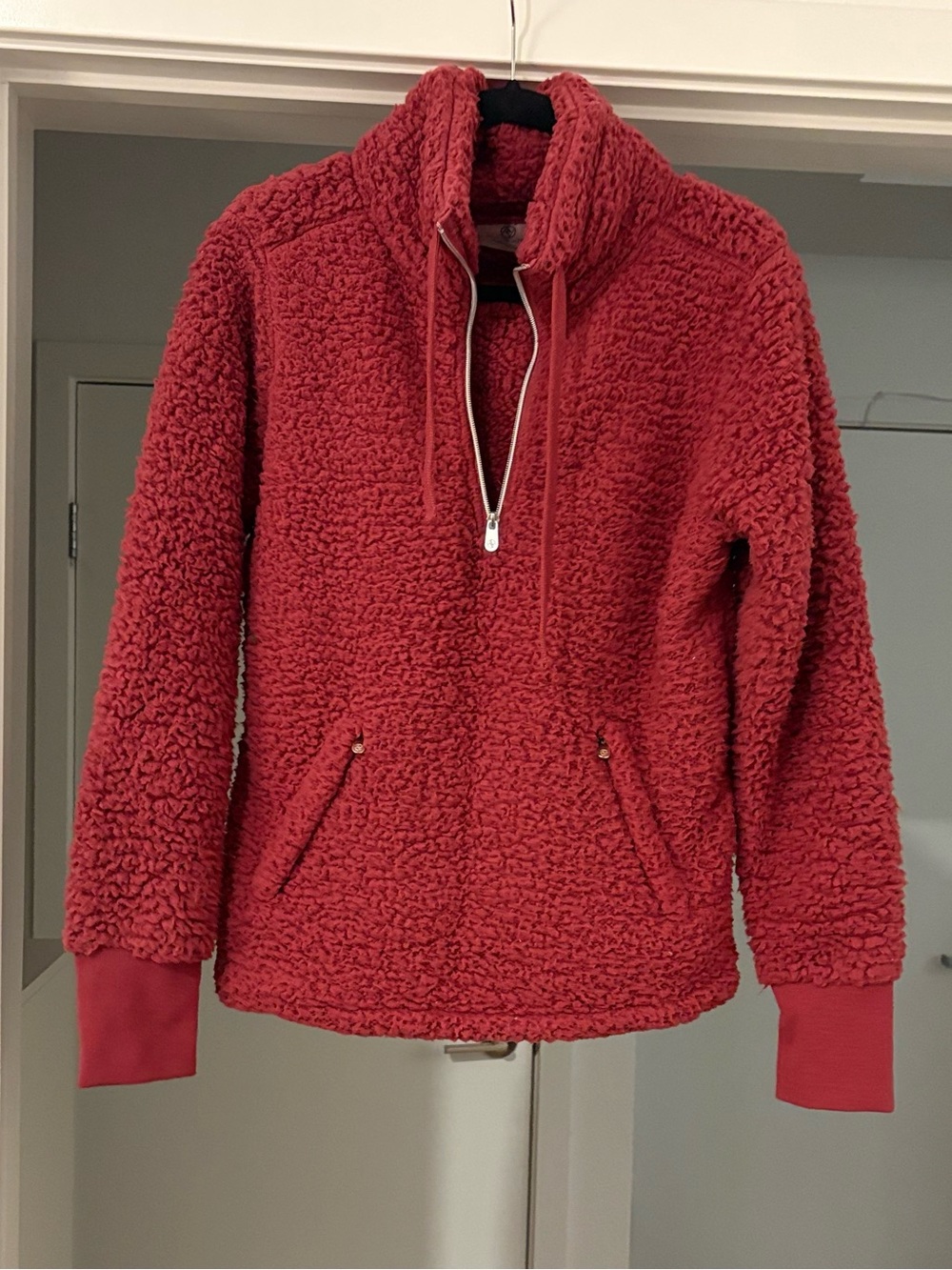 Adrienne Vittadini Dark Pink Sherpa Half-Zip Pullover Sweater
